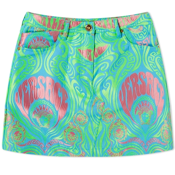 Versace Dresses & Skirts - Versace Psycadellic Print Denim A  -Line Mini Skirt Italy SZ 42